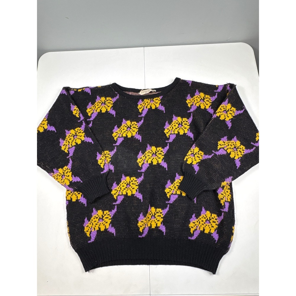 Vintage Triangle Knit Sweater Pants Set Womens M Black Purple‎ Yellow